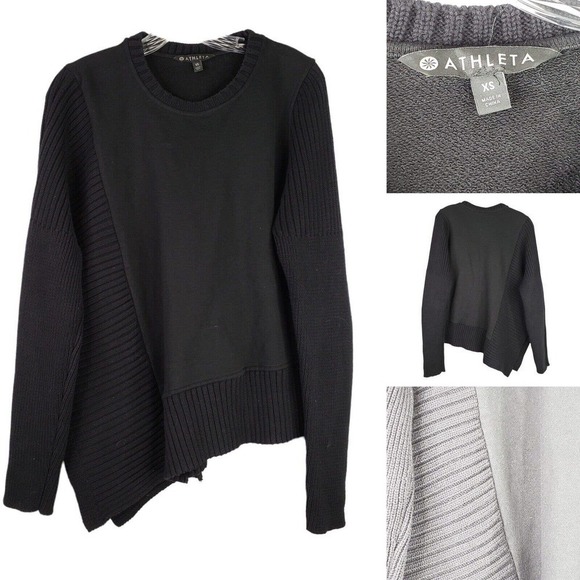 Athleta Black Women's Size XS Long Sleeve Bayridge Cotton Sweatshirt Ribbed - Picture 1 of 7